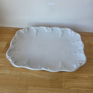 ​Vintage San Marco Italy White Embossed Platter - Ornate Crazed Ceramic Tray